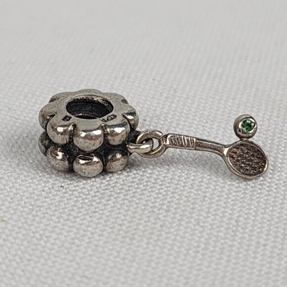 Pandora 925 Sterling Silver Tennis Green Stone Charm Bead - Picture 1 of 4